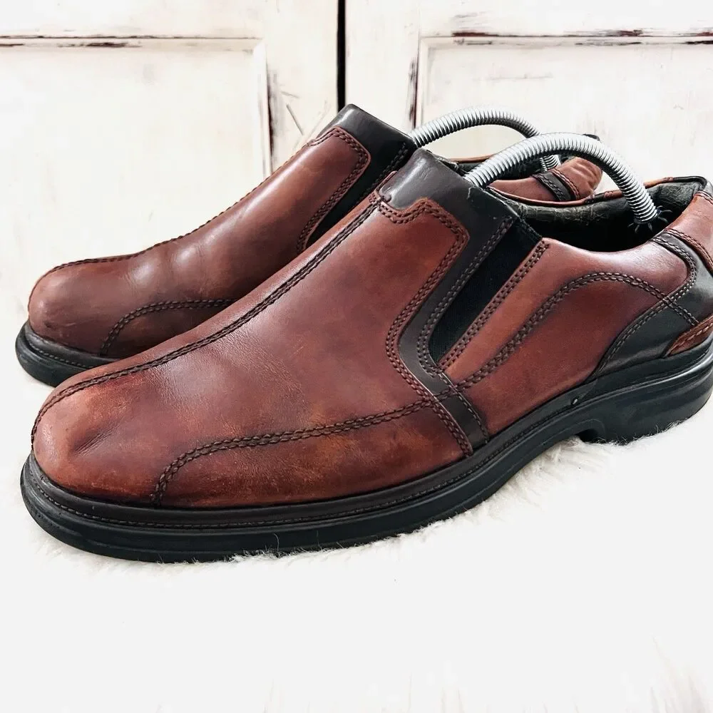 Clarks Dark Brown Oiled Leather Slip on Comfort Loafers Shoes - Mens 10.5M